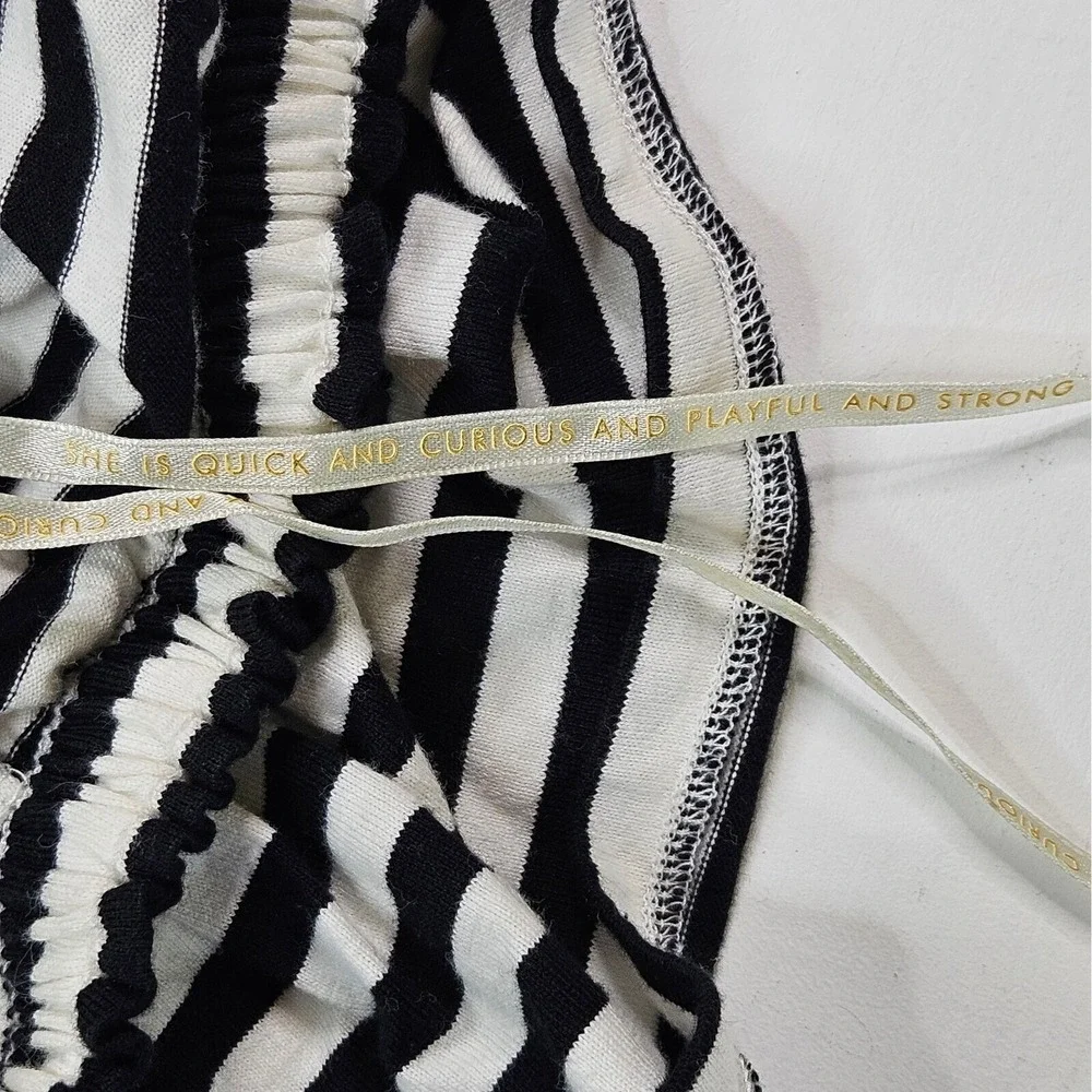 Kate Spade Stripe Off‎ the Shoulder Dress Women L Black White Ruffle Cotton H317